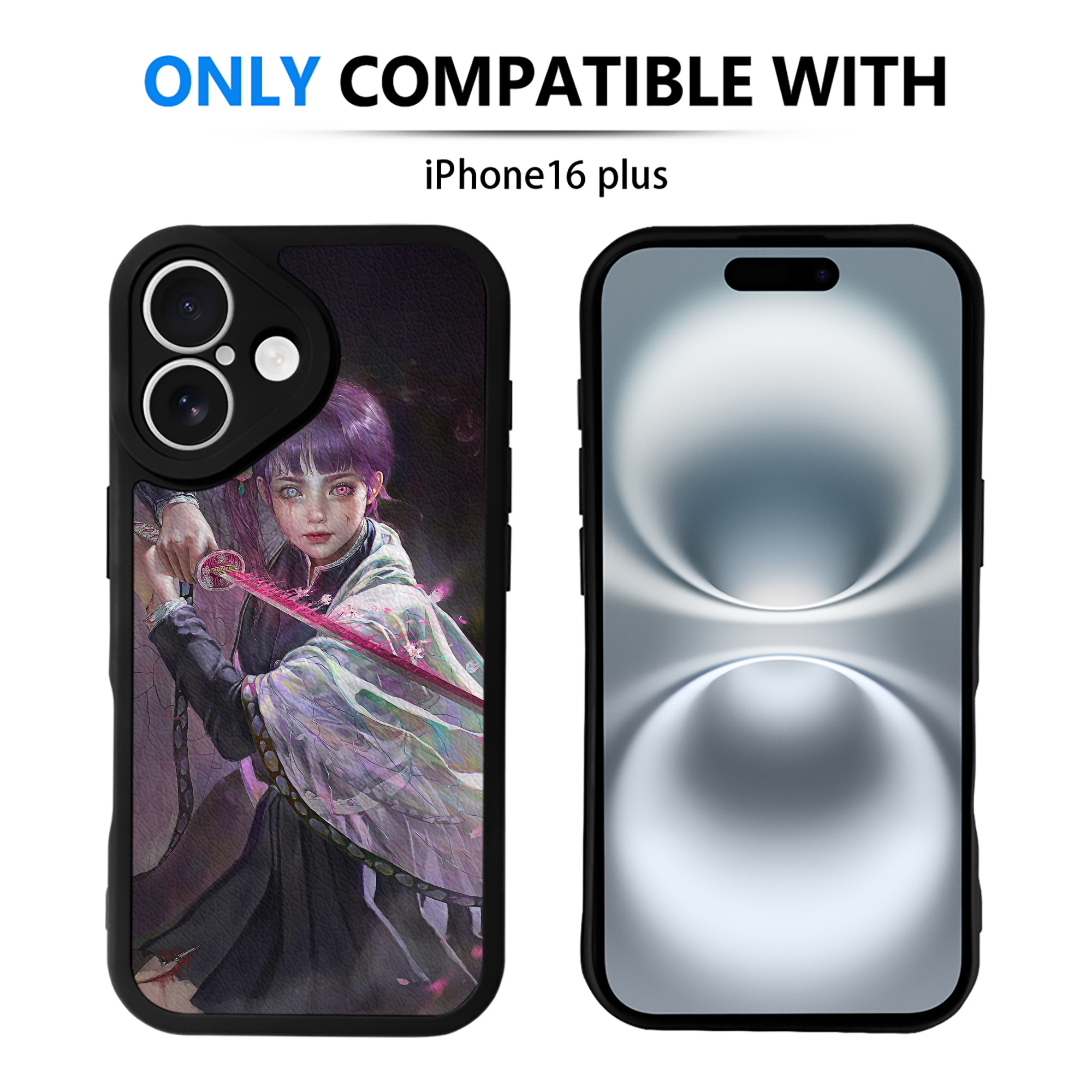 （画像用） 鬼滅の刃（きめつのやいば）蟲柱-胡蝶 しのぶ／こちょう しのぶ Kochou Shinobu 【iPhone 16シリーズ対応】シリコンスマホケース（レザー調） 材質：シリコン